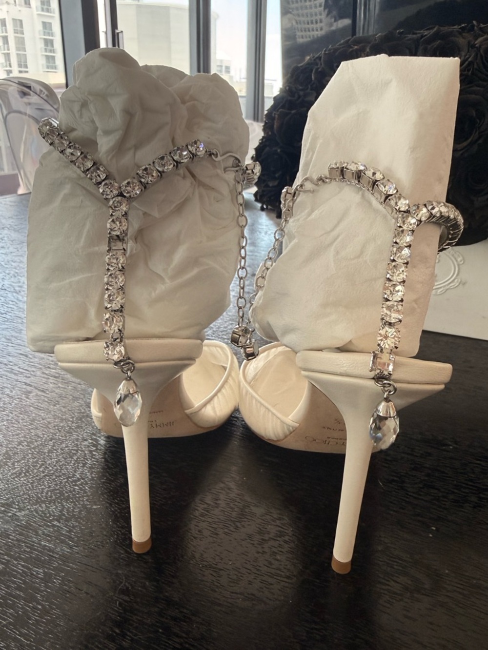 Jimmy Choo Saeda 85 Ivory Tulle Crystal Pump size 37.5 - Picture 6 of 17